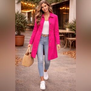 Old Navy Fuchsia Button-Up Trench Coat